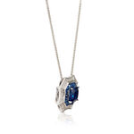 Square & Baguette Sapphire & Diamond Halo Necklace 14K