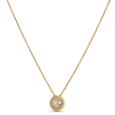 Classic Disc Pendant Necklace with Round Diamonds, 1/10 Total Carat Weight, 14K Yellow Gold