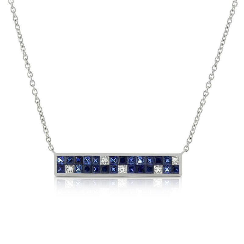 Sapphire & Diamond Mosaic Bar Necklace 14K image number 0