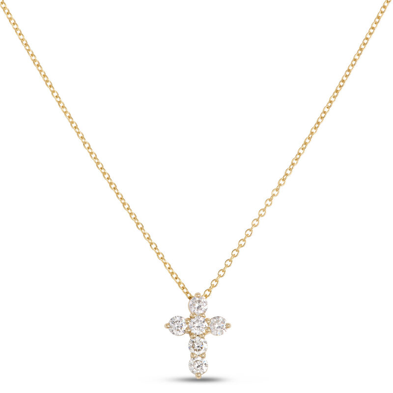 Classic Diamond Small Cross Necklace, &frac12; Carat Total Weight, 14K Yellow Gold image number 0