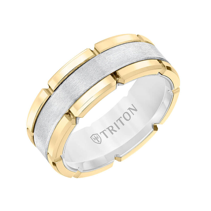 TRITON Contemporary Comfort Fit Brush Finish Yellow Link Edge Band in White Tungsten, 8 mm&nbsp; image number 0