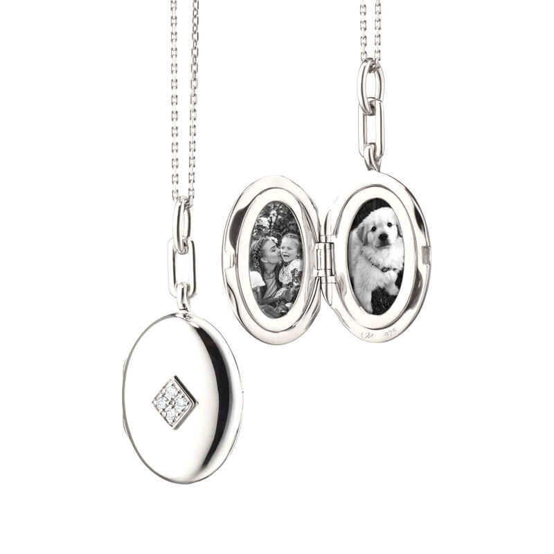 Monica Rich Kosann Diamond Sterling Silver Oval Locket Necklace image number 0