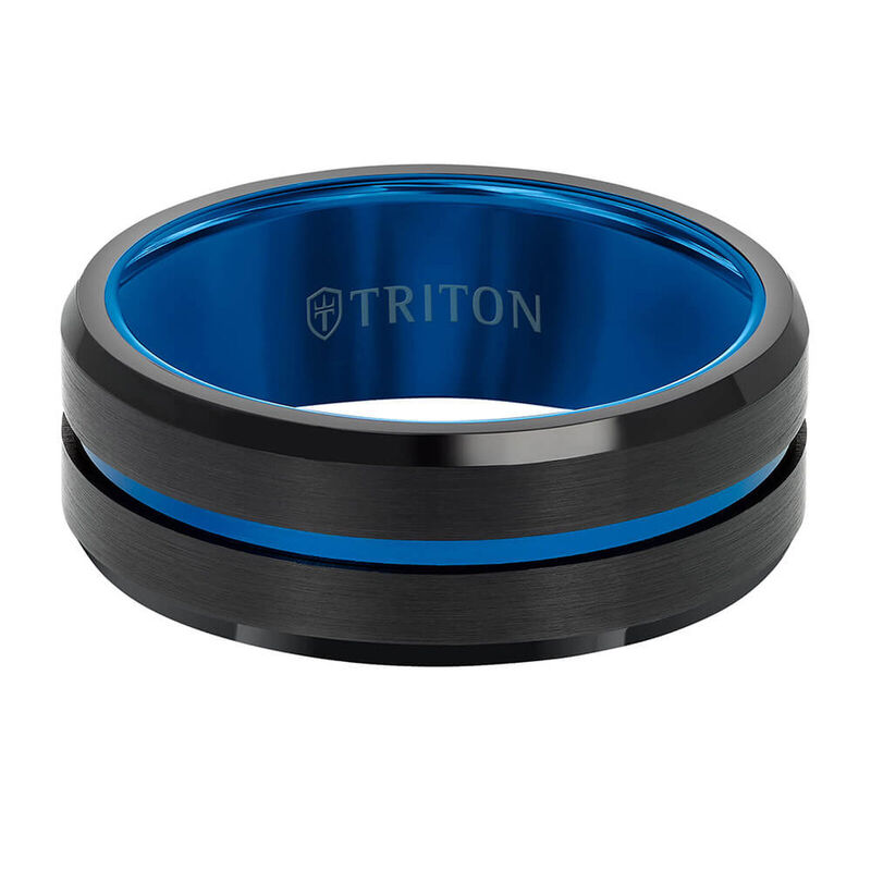 TRITON Contemporary Comfort Fit Band in Black Tungsten with Blue PVD, 8 mm&nbsp; image number 1
