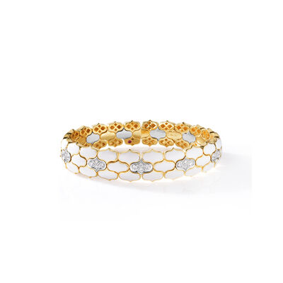 Roberto Coin 18K Yellow And White Cobra Diamond And Enamel Wide Cuff Bangle