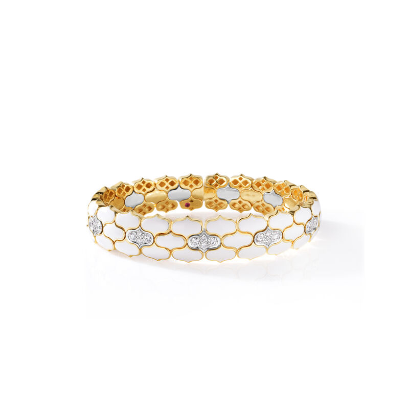 Roberto Coin 18K Yellow And White Cobra Diamond And Enamel Wide Cuff Bangle image number 0