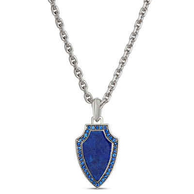 Lapis and Blue Sapphire Shield Necklace, Sterling Silver