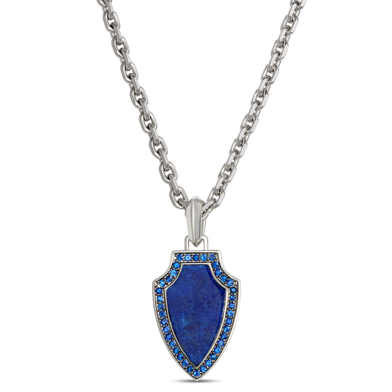 Lapis and Blue Sapphire Shield Necklace, Sterling Silver image number 0