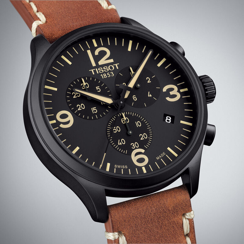 Tissot Chrono XL Black PVD Black Dial Leather Quartz Watch, 45mm image number 3