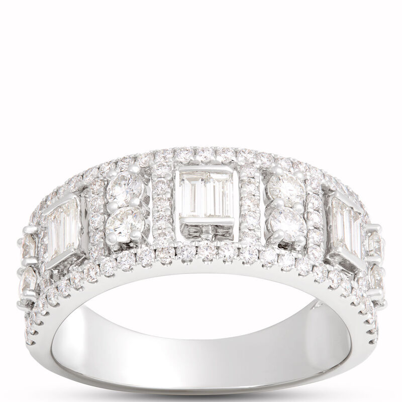 Baguette and Round Diamond Band, 14K White Gold image number 0