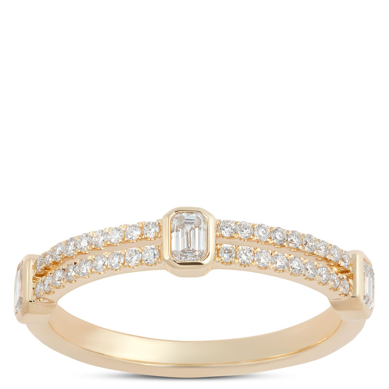 Double Row Baguette and Round Cut Diamond Anniversary Band, 14K Yellow Gold image number 0