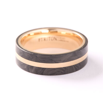 Triton Forged Carbon Ring, 14K Yellow Gold Size 10