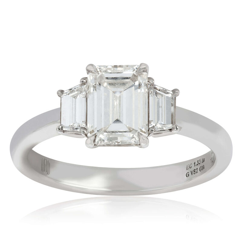Trapezoid & Emerald Cut Diamond 3Stone Ring 18K