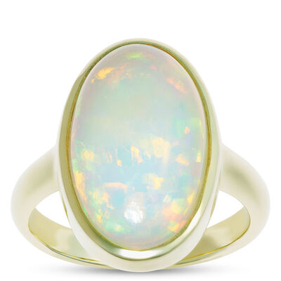 Cabochon Ring with Oval Opal Center Stone, 14K Yellow Gold