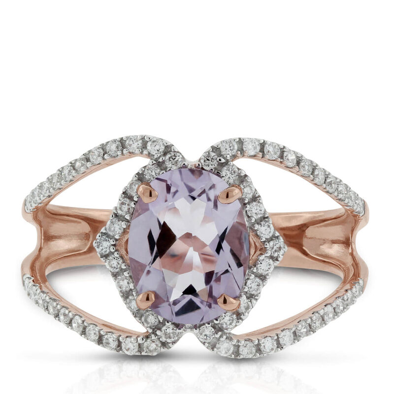 Rose Gold Oval Amethyst & Diamond Crossover Ring 14K image number 2