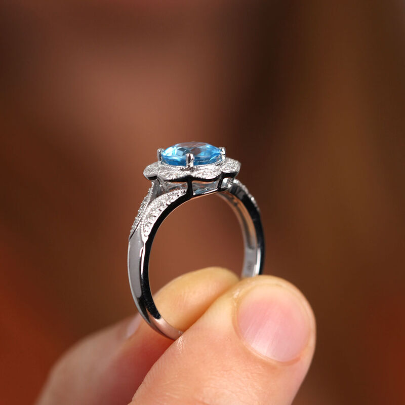Blue Topaz & Diamond Ring 14K image number 2