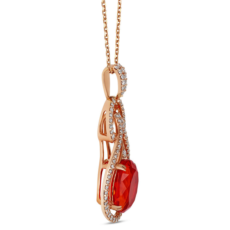 Oval Fire Opal and Diamond Pendant, 14K Rose Gold image number 2