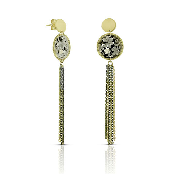 Toscano Floral Disc Earrings with Tassels 14K