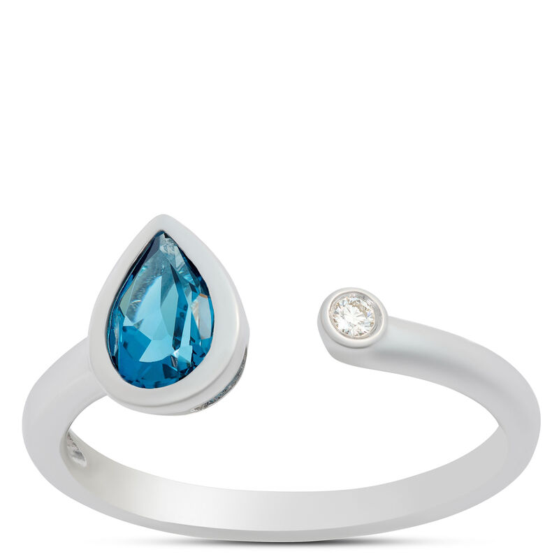 Blue Topaz and Diamond Open Ring, 14K White Gold image number 0