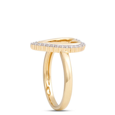 Open Center Heart Shaped Ring with Diamonds, 14K Yellow Gold