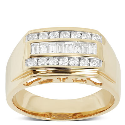 Stacked Diamond Gents Ring, 14K Yellow Gold