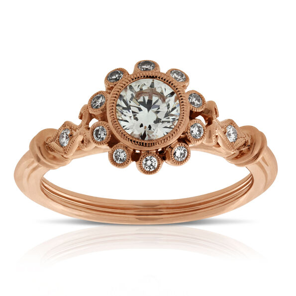 Rose Gold Bezel Set Diamond Engagement Ring 14K