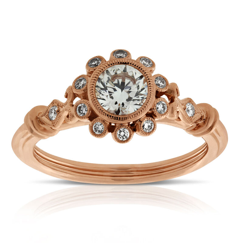Rose Gold Bezel Set Diamond Engagement Ring 14K image number 1