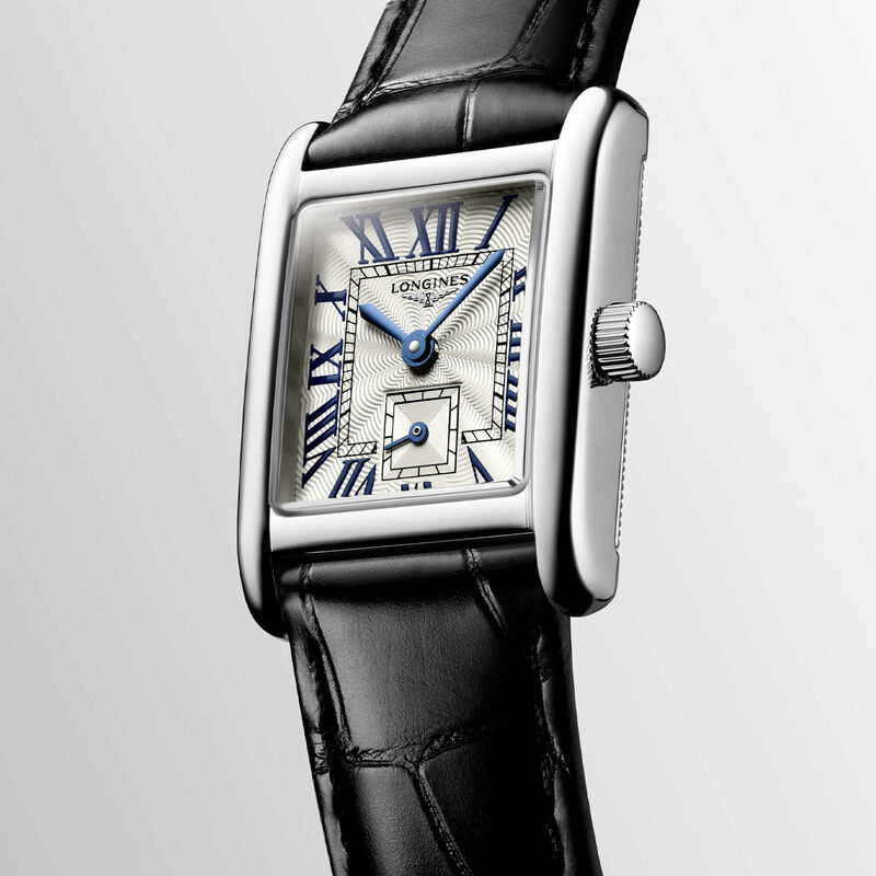 Longines Mini Dolcevita Watch Silver-Tone Watch Black Leather Strap, 29mm image number 1