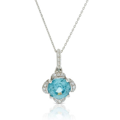 Blue Zircon & Diamond Flower Necklace14K&nbsp;