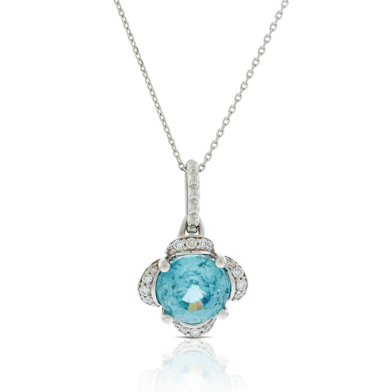 Blue Zircon & Diamond Flower Necklace14K image number 0
