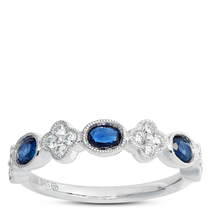 Oval Sapphire and Diamond Cluster Ring, 14K White Gold image number 0