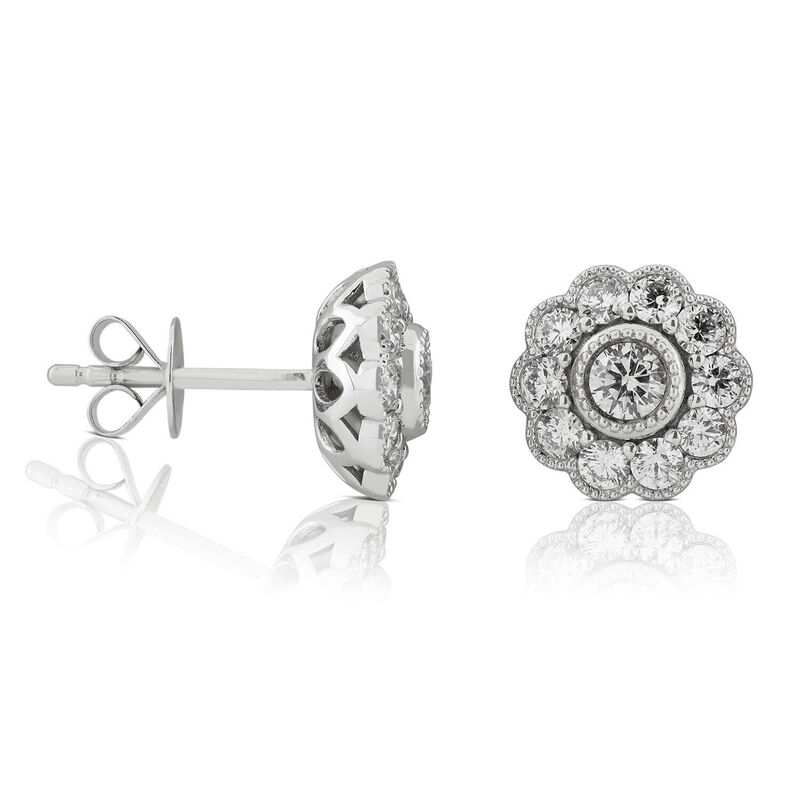 Floral Diamond Cluster Stud Earrings 14K image number 1