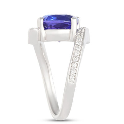 Cushion Cut Tanzanite and Diamond Ring, &frac14; Carat Total Weight 14K White Gold