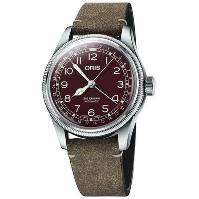 Oris Big Crown Pointer Red Leather Steel Date Watch, 40mm