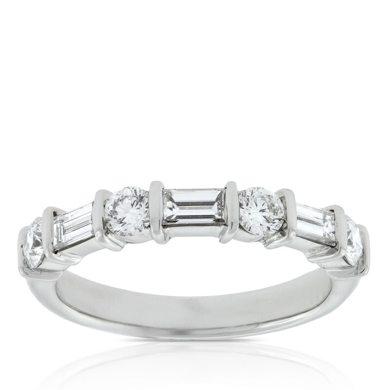 Baguette & Round Diamond Ring in Platinum, 1 ctw. image number 0
