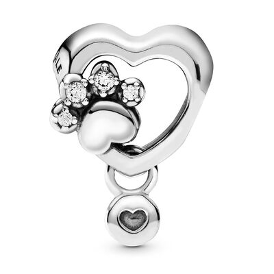 Pandora Passions Sparkling Paw Print & Heart CZ Charm