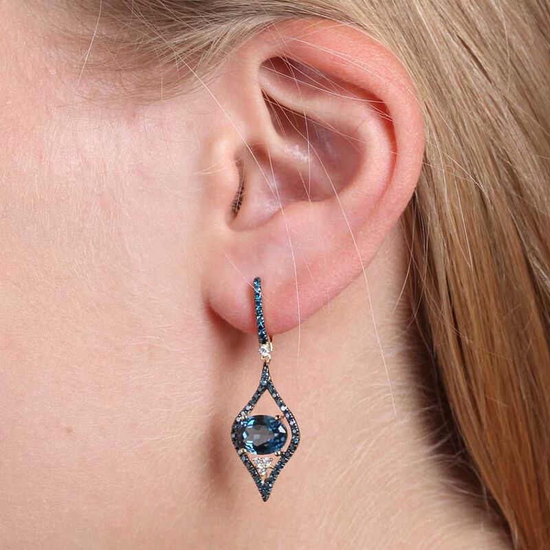 Blue Topaz, Blue & White Diamond Earrings 14K image number 1
