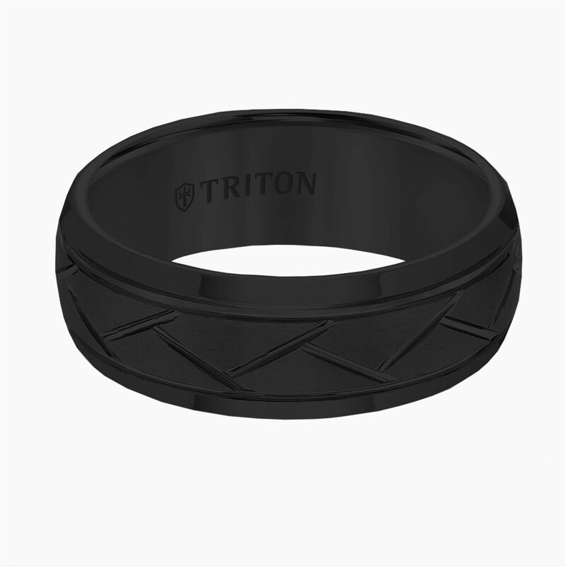 TRITON Bevel Edge Domed Diagonal Cuts Wedding Band, 8MM image number 1
