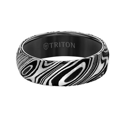 TRITON Contemporary Comfort Fit Band in Black Tungsten & Damascus Steel, 7 mm