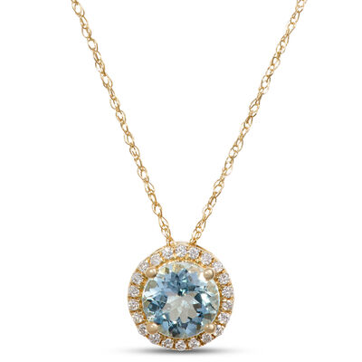 Round Aquamarine Pendant Necklace, 14K Yellow Gold