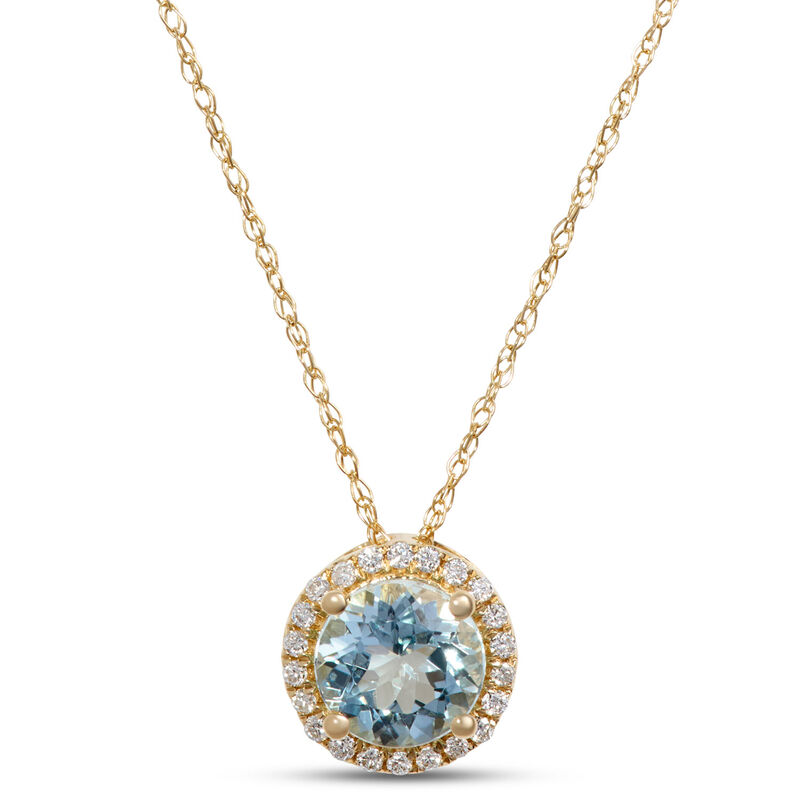 Round Aquamarine Pendant Necklace, 14K Yellow Gold image number 0