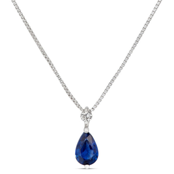 Pear Sapphire & Diamond Necklace 14K