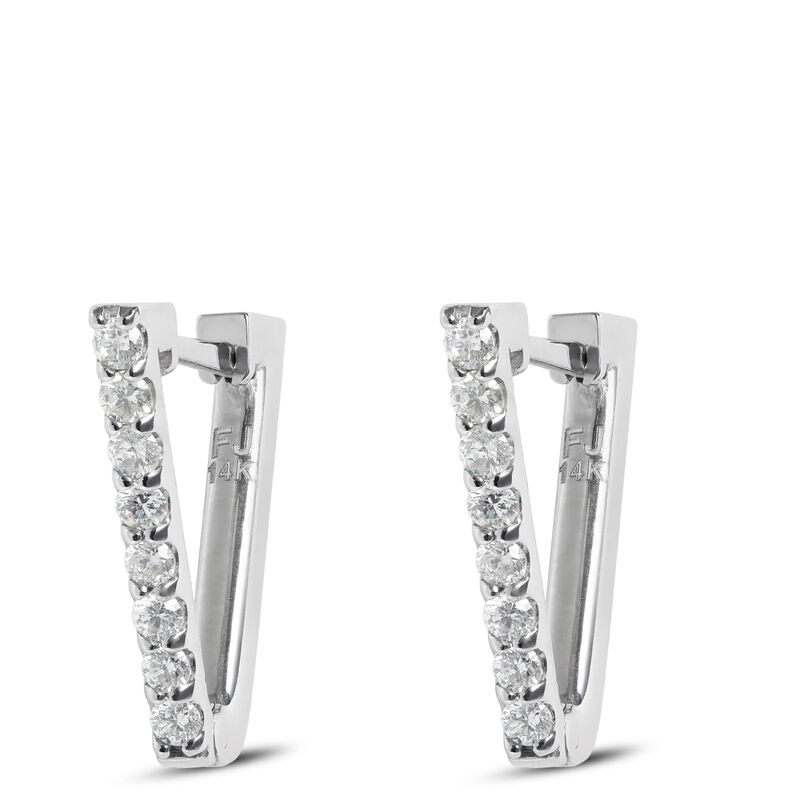 Triangle Diamond Hoop Earrings, White Gold image number 0