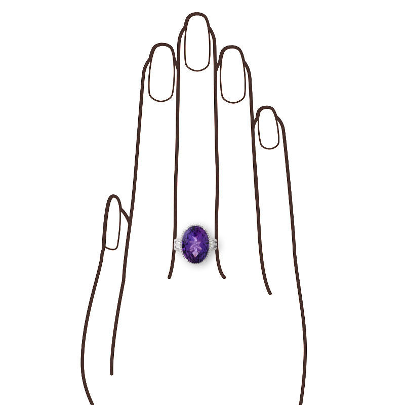 Concave Cut Amethyst & Diamond Ring 14K image number 1