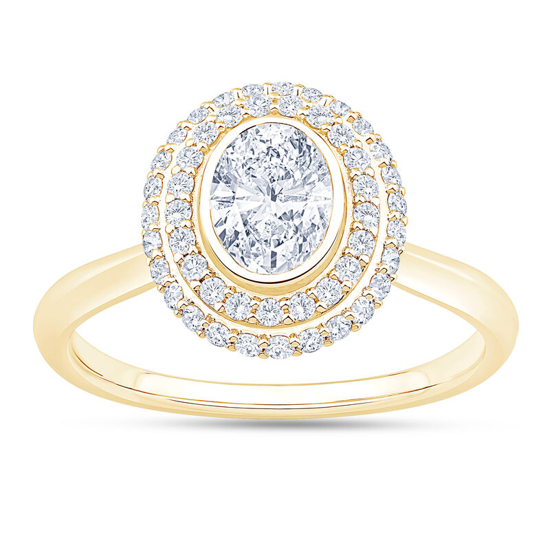 Oval Diamond Engagement Ring with Double Halo, 14K Yellow Gold image number 0