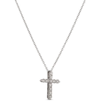 Round Diamond Cross Necklace, &frac12; Total Carat Weight, 14K White Gold