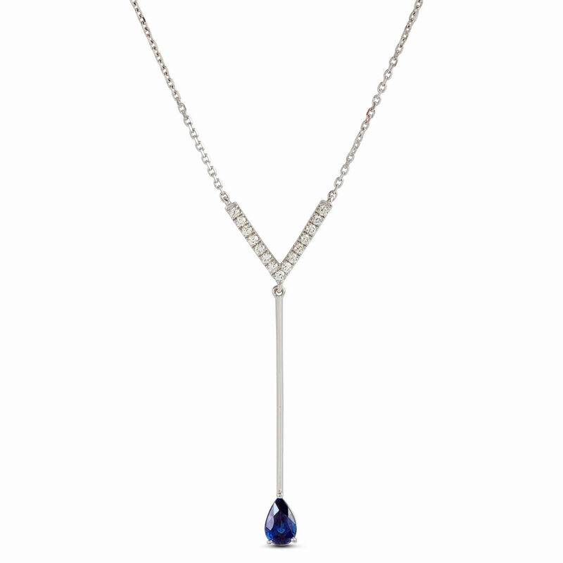Pear Sapphire & Diamond "Y" Drop Necklace 14K image number 0