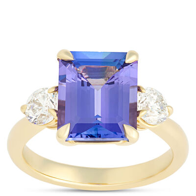 Emerald Cut Tanzanite and Diamond Ring, &frac34; Carat Total Weight 14K Yellow Gold