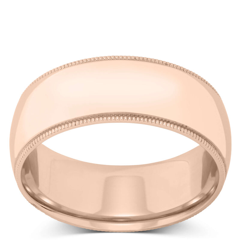 Rose Gold Polished Edge Milgrain Comfort Fit 8mm Band 18K image number 0