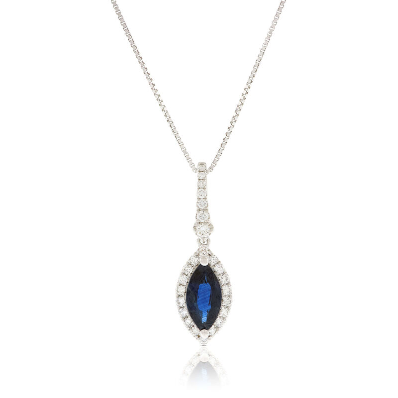 Marquise Sapphire & Diamond Halo Necklace 14K image number 0