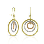 Toscano Tri-Color Spinning Circles Earrings 14K